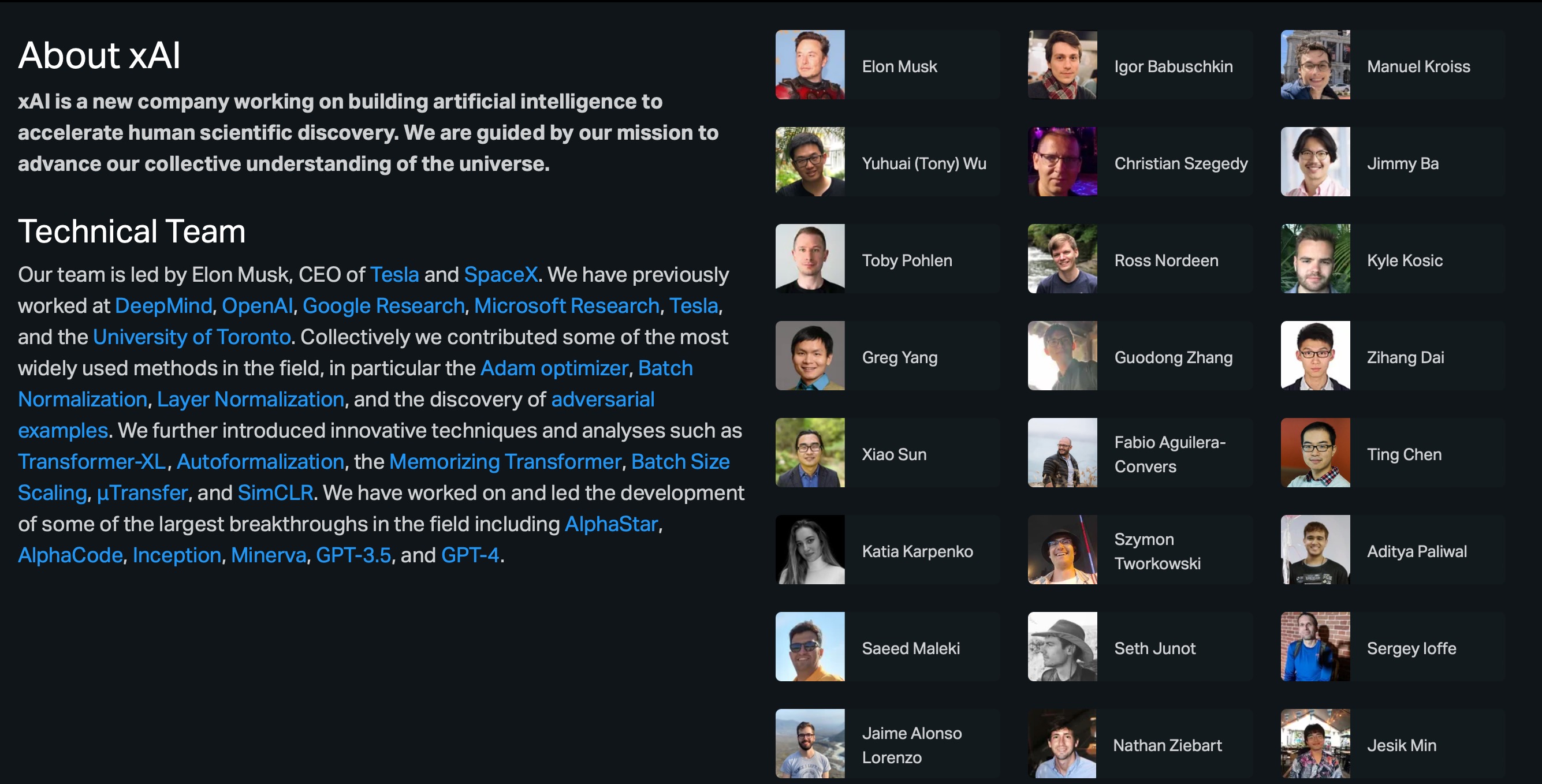 The original About page on the xAI website